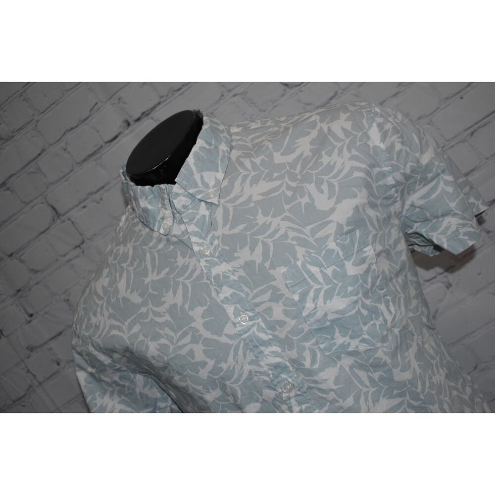 J. Crew Factory Light Blue and White Leaf-Print Button Down Shirt